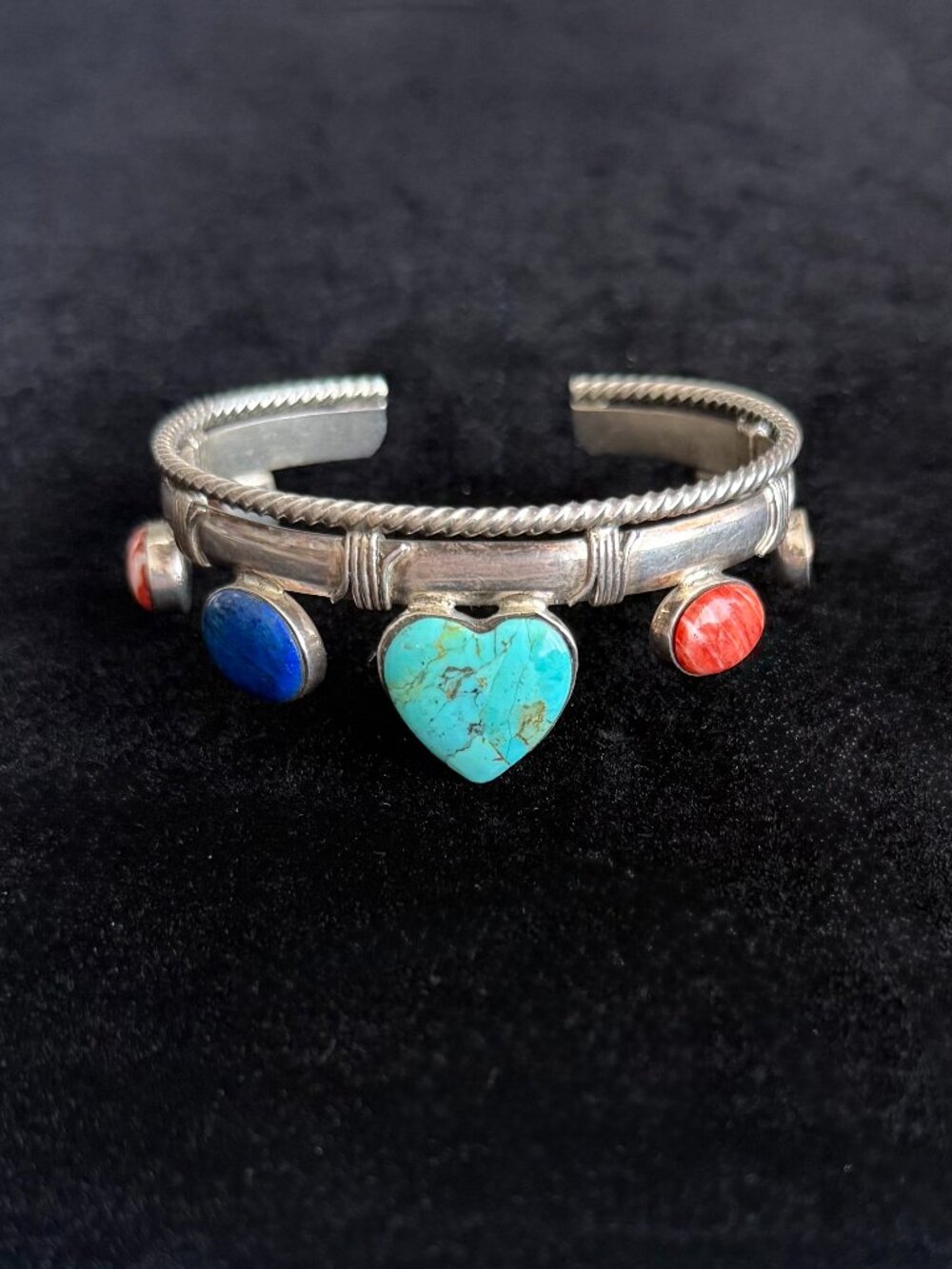 SOUTHWESTERN STYLE HEART MULTI STONE STERLING SILVER CUFF